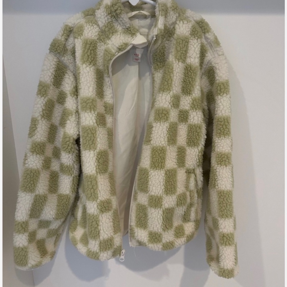 Cat & Jack Green and Cream Checkered Teddy Jacket